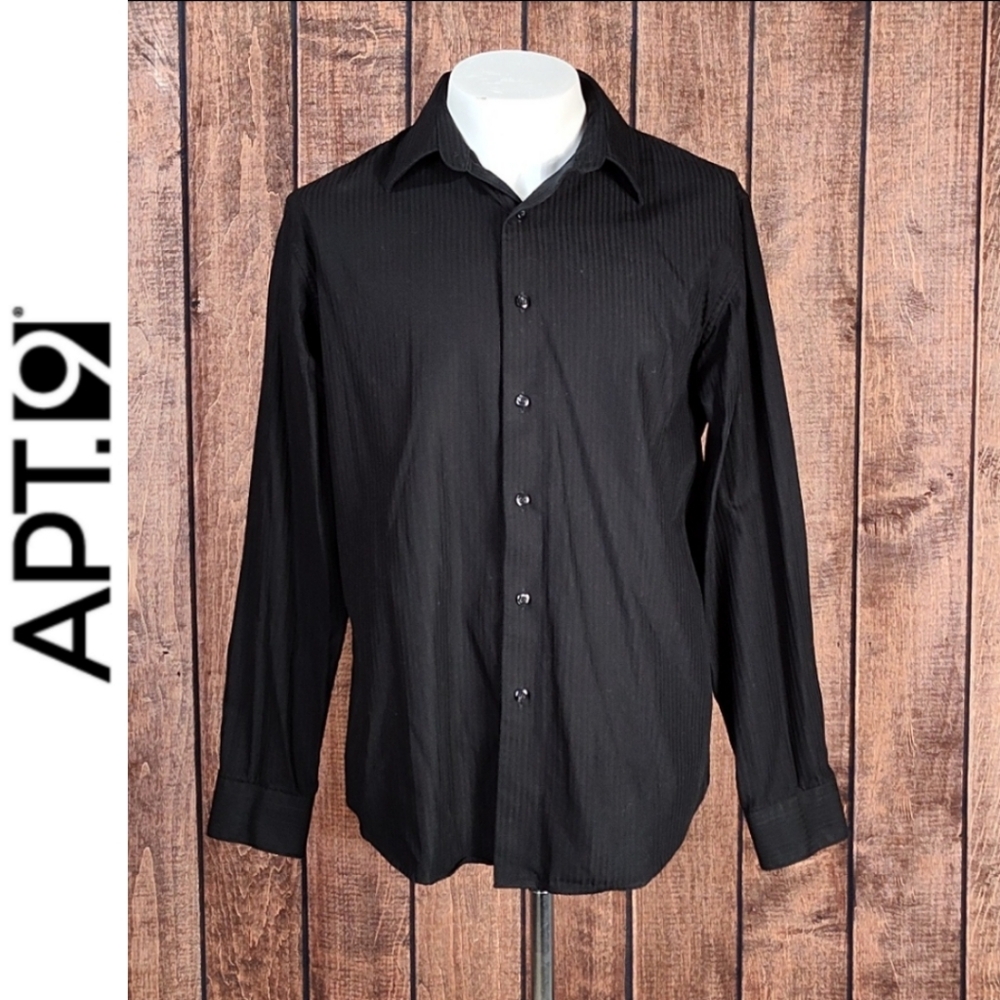 NWOT Vtg Superfine Mens Black Textured Dress Shirt